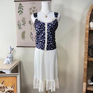 Vintage 90s Floral Satin Lace Cami Top Coquette Romantic Fairy Dollette Whimsy S